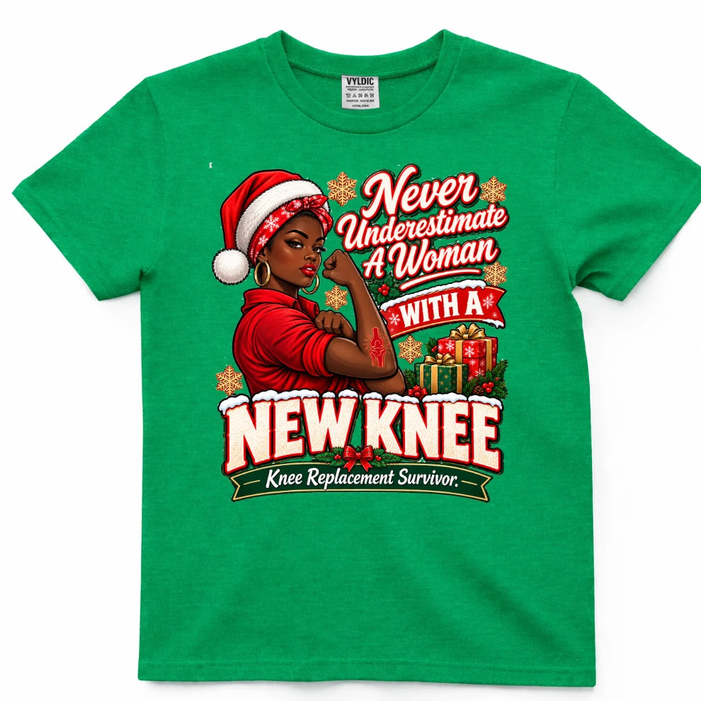 Never Underestimate A Woman With A New Knee Christmas Shirt 2