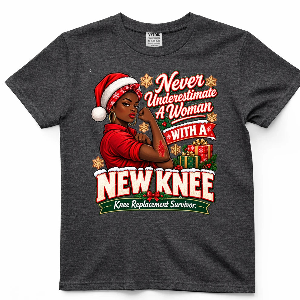 Never Underestimate A Woman With A New Knee Christmas Shirt 2