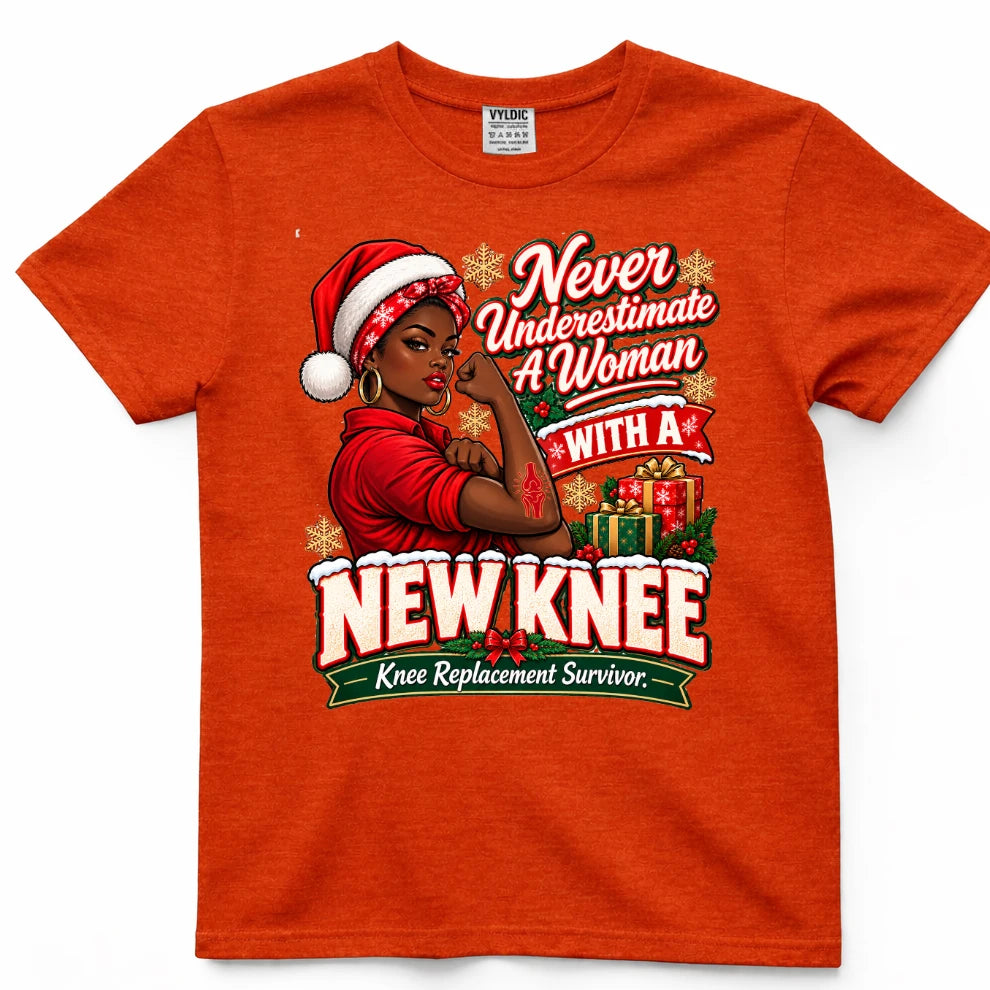 Never Underestimate A Woman With A New Knee Christmas Shirt 2