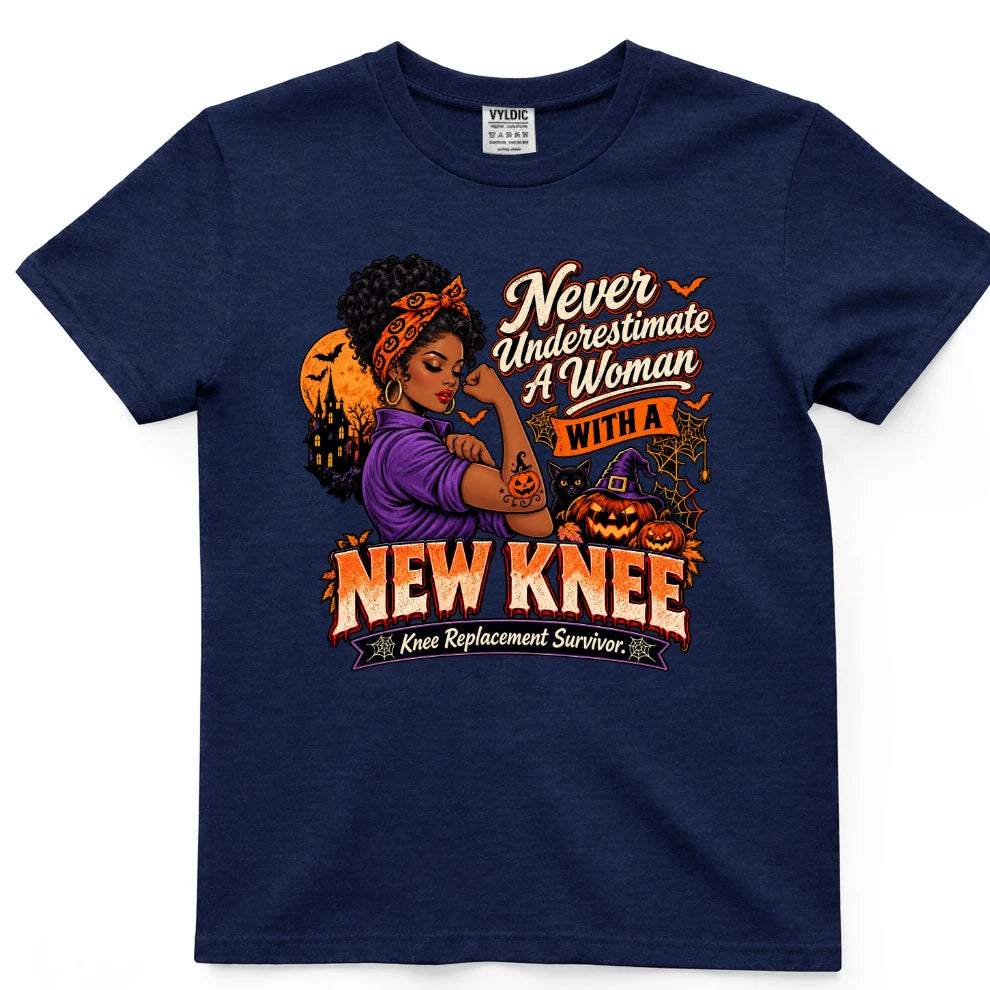 Never Underestimate A Woman With A New Knee Halloween Shirt 2