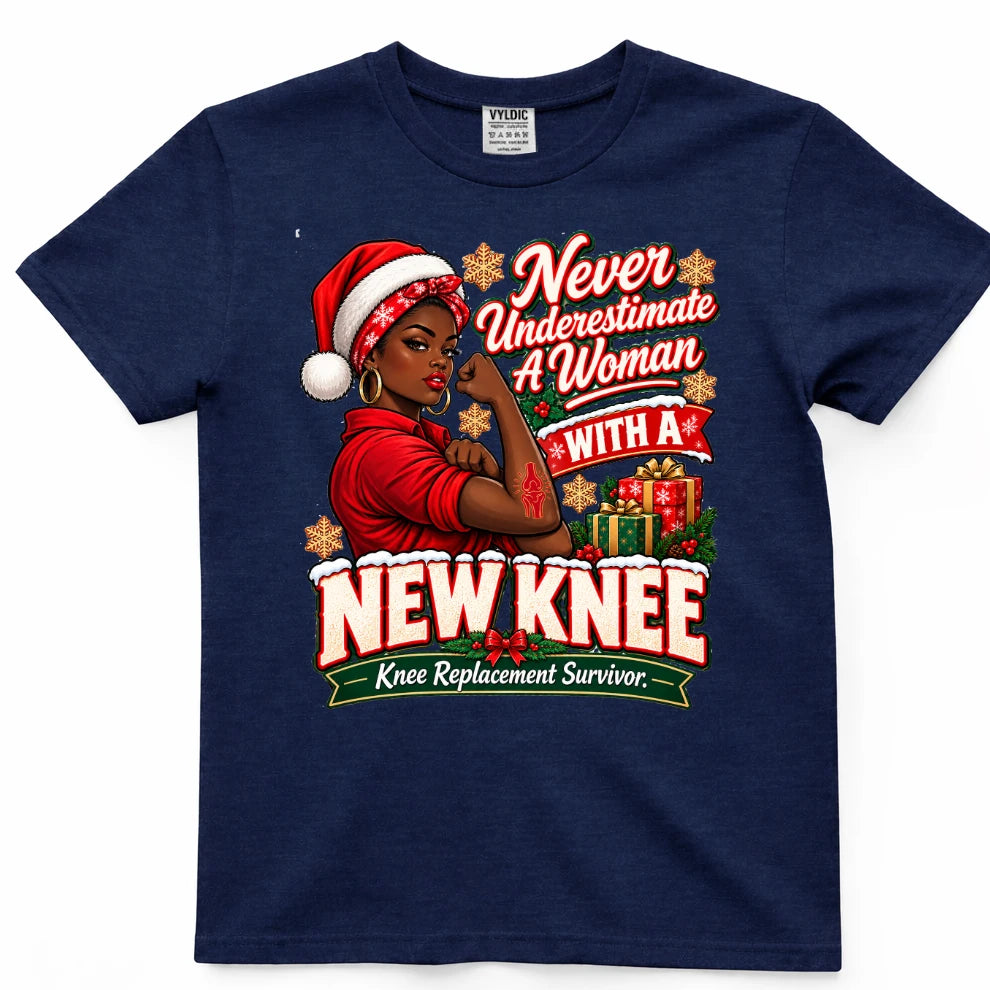Never Underestimate A Woman With A New Knee Christmas Shirt 2