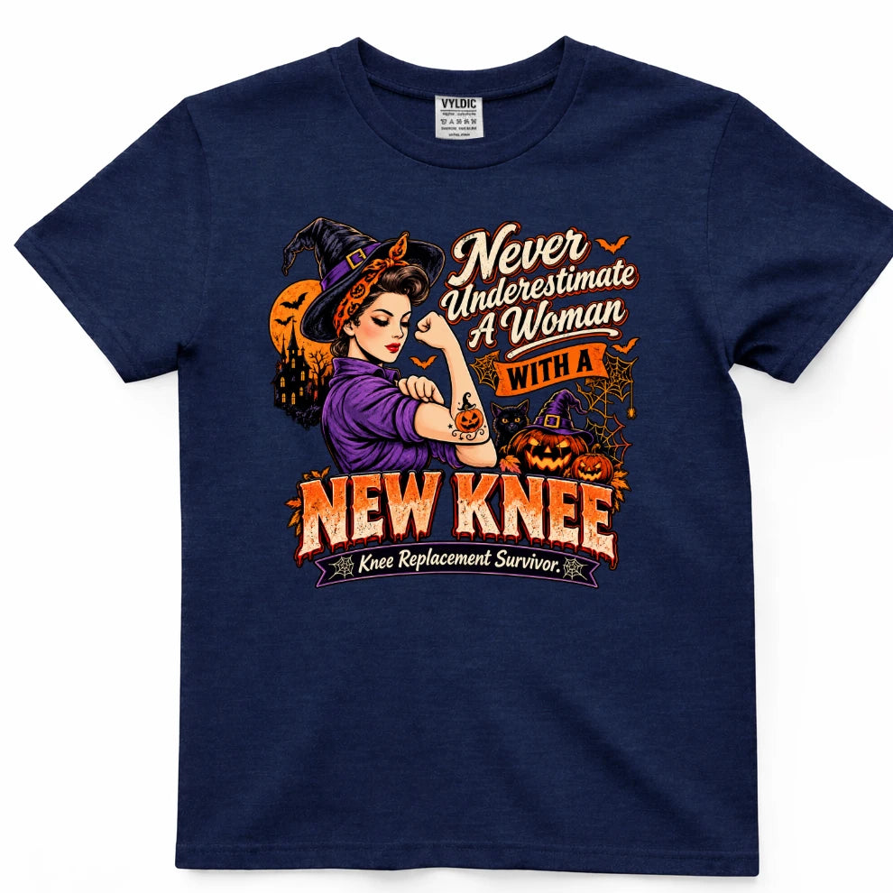 Never Underestimate A Woman With A New Knee Halloween Shirt