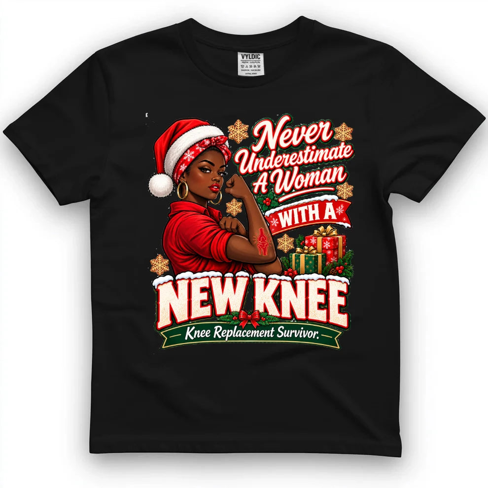 Never Underestimate A Woman With A New Knee Christmas Shirt 2