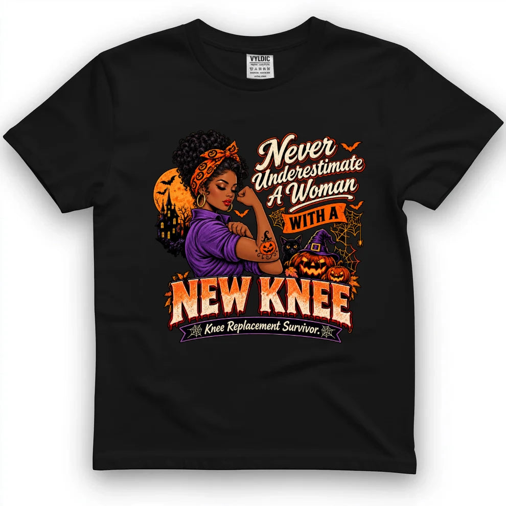 Never Underestimate A Woman With A New Knee Halloween Shirt 2