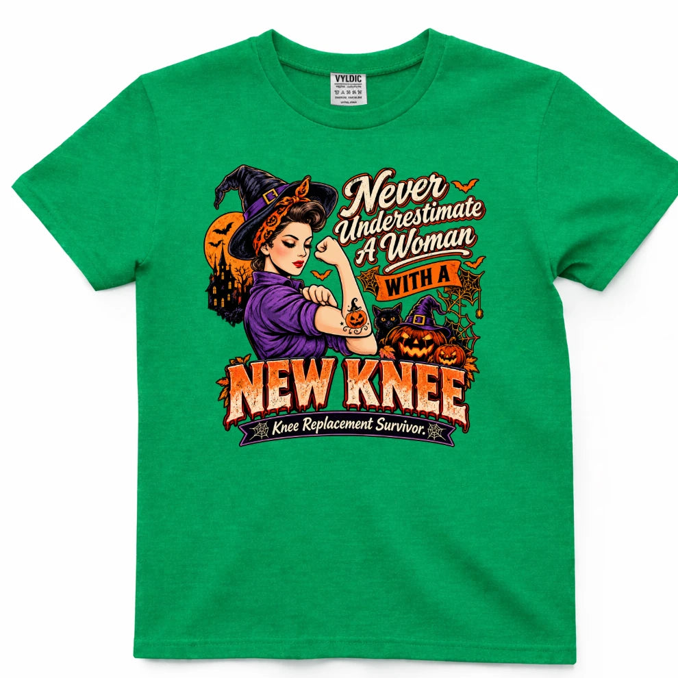 Never Underestimate A Woman With A New Knee Halloween Shirt