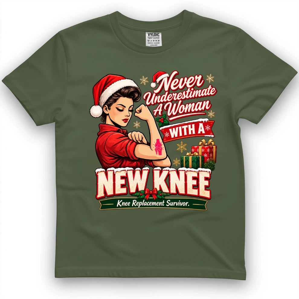 Never Underestimate A Woman With A New Knee Christmas Shirt