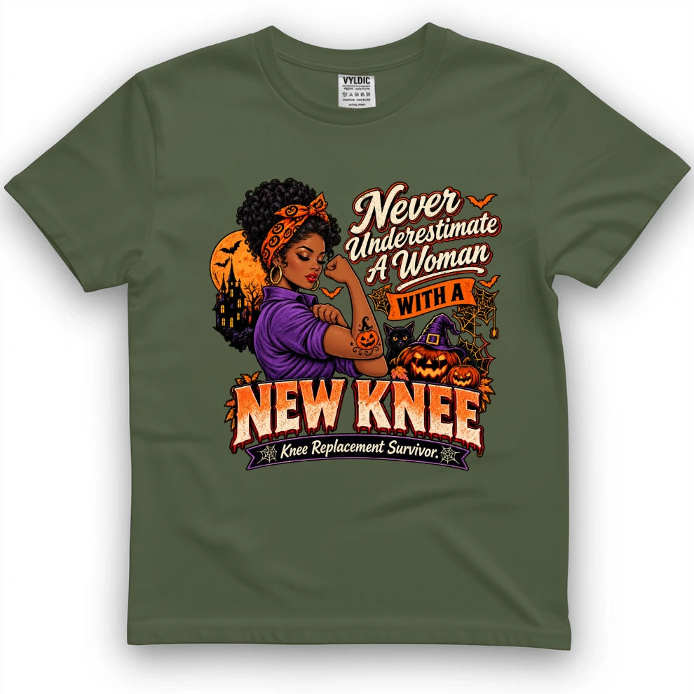 Never Underestimate A Woman With A New Knee Halloween Shirt 2