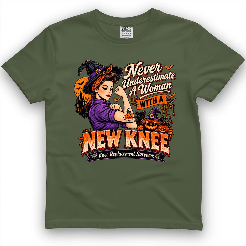 Never Underestimate A Woman With A New Knee Halloween Shirt