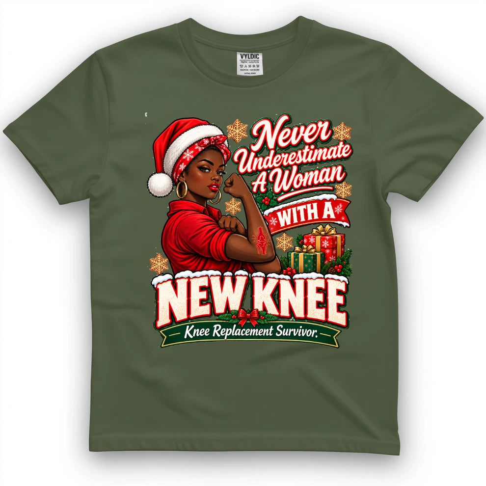 Never Underestimate A Woman With A New Knee Christmas Shirt 2