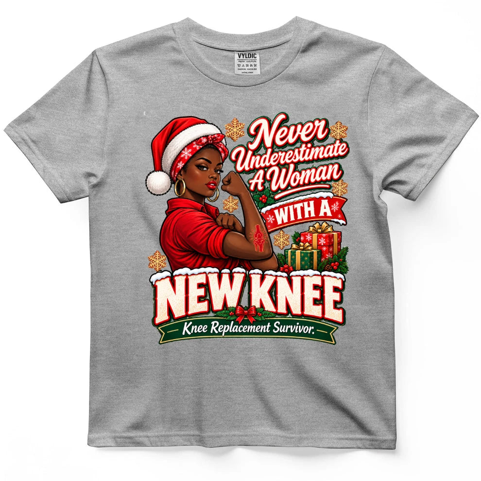 Never Underestimate A Woman With A New Knee Christmas Shirt 2