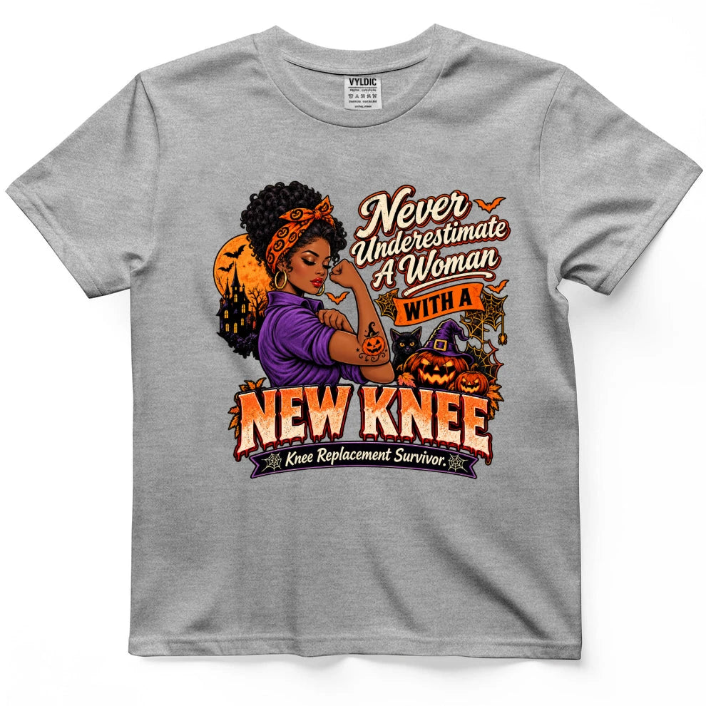 Never Underestimate A Woman With A New Knee Halloween Shirt 2
